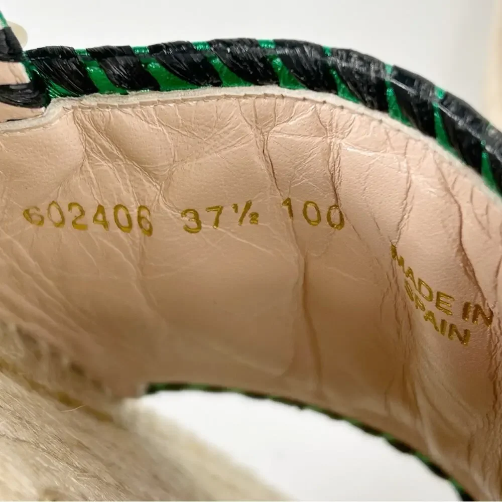 GUCCI Pilar Embroidered Double G Slingback Metallic Green Espadrille Sandals - Picture 7 of 11